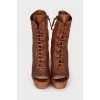 Brown peep toe boots