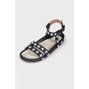 Leather sandals with star rhinestones
