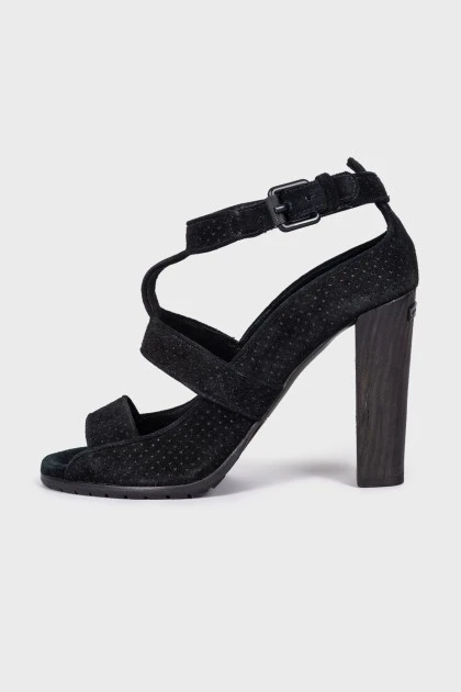 Perforated suede sandals