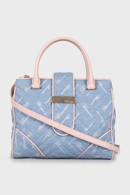 Quilted denim bag with tag