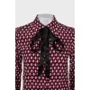Printed silk blouse with tie