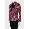 Printed silk blouse with tie