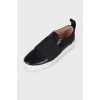 Leather slip-ons with elastic