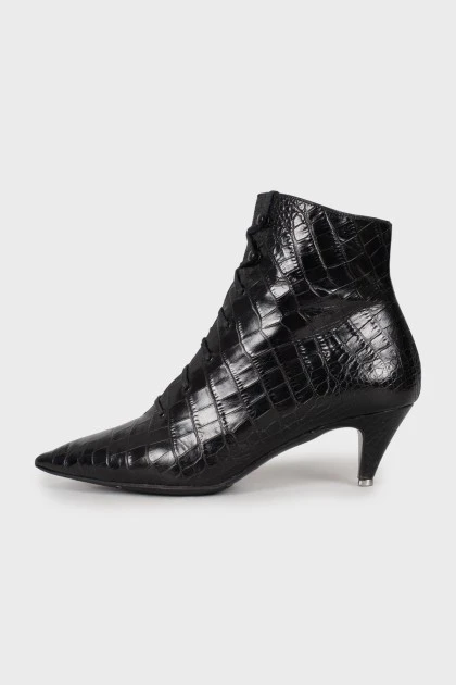 Leather mid-heel ankle boots