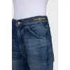 Blue jeans decorated at the waist