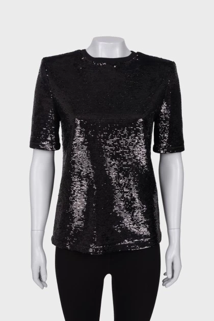 Black T-shirt embroidered with sequins