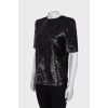 Black T-shirt embroidered with sequins