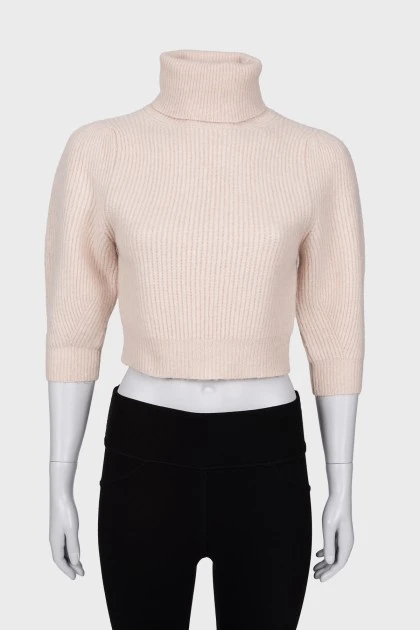 Cropped jumper with double collar 