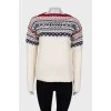 Wool sweater with embroidered print