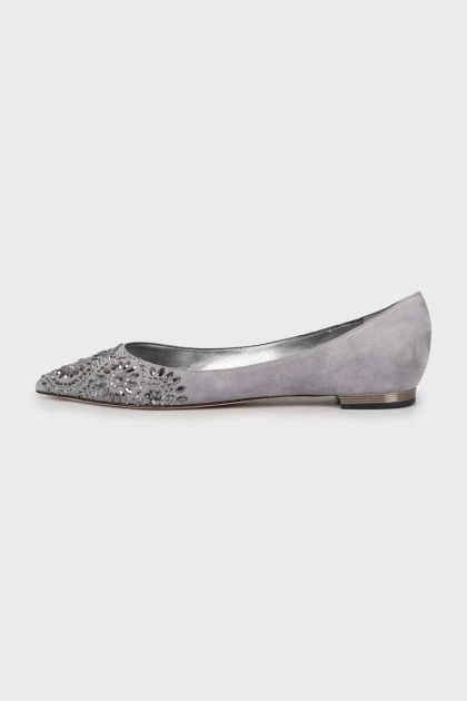 Suede flats with rhinestones