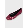 Suede ballet flats decorated with rhinestones