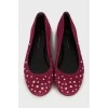Suede ballet flats decorated with rhinestones