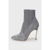 Silver textile ankle boots