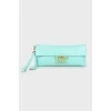Turquoise leather clutch