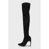 Suede over the knee boots with figured heels