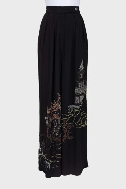 Palazzo trousers with beaded embroidery