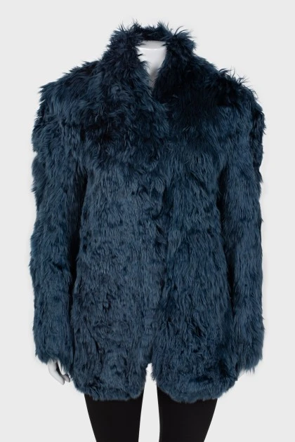 Blue loose-fitting fur coat