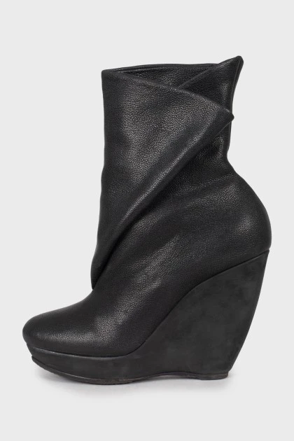 Leather wedge ankle boots