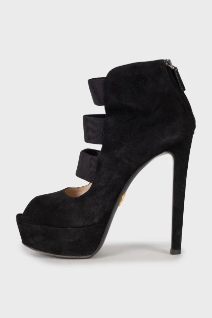 Open toe suede ankle boots
