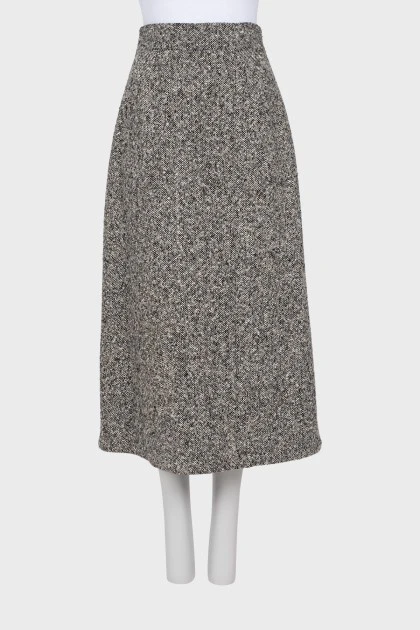 Black and white wool midi skirt