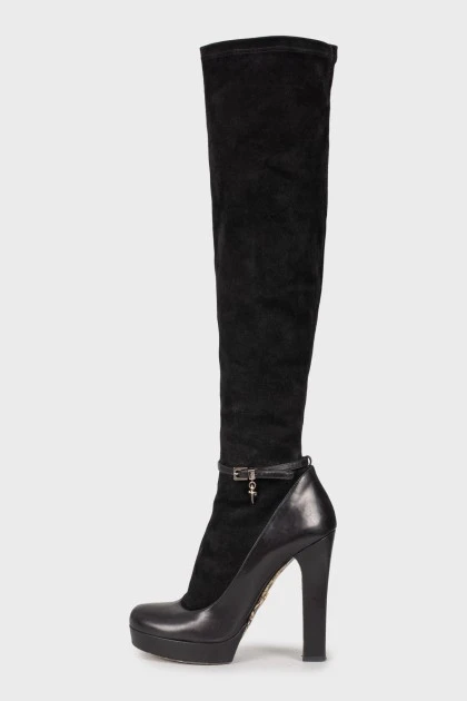 Combined high-heeled boots
