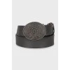 Leather belt with patterned buckle
