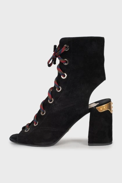 Open-toe suede ankle boots
