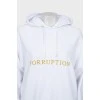 White hoodie with gold embroidery