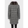 Checked wool coat with fur