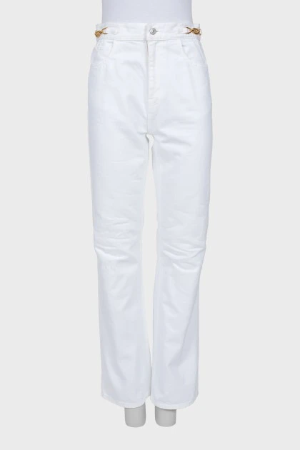 White jeans with gold trim