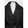 Black maxi down jacket with belt