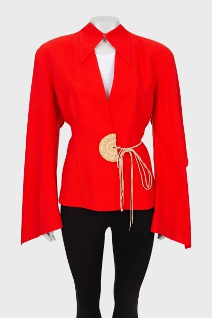 Red jacket with wicker decor