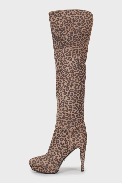 Animal print over the knee boots