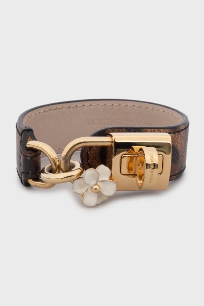 Leather bracelet with gold-tone hardware