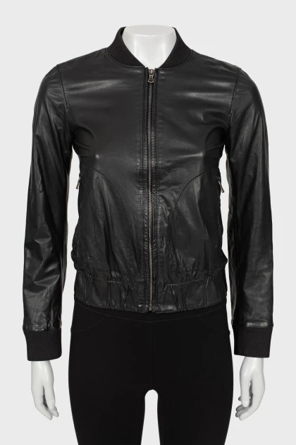Black leather jacket with silver hardware