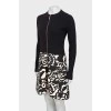 Black and white dress with a patterned hem