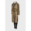 Animal print trench coat with buttons