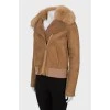 Brown sheepskin coat with fur