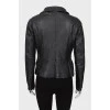 Leather jacket with oblique zipper