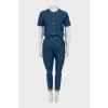 Denim overalls with silver hardware