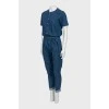 Denim overalls with silver hardware