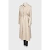 Beige maxi trench coat with waistband