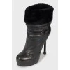 Leather ankle boots with fur stiletto heels