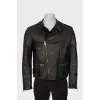 Men's leather jacket with zipper