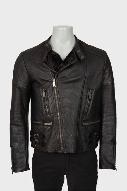 Men's leather jacket with zipper