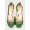 Green leather shoes with embossing
