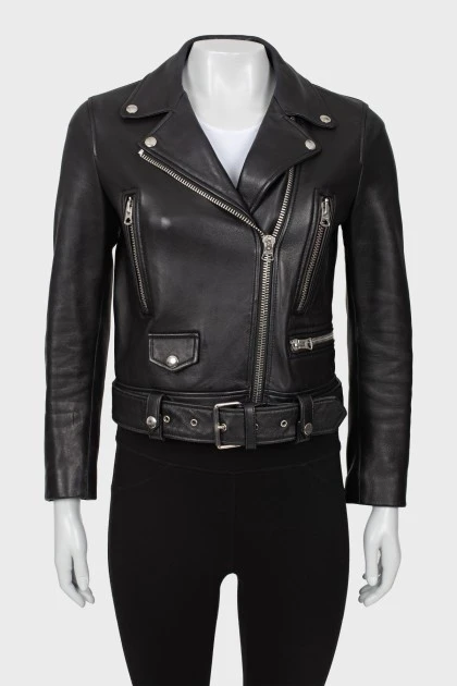 Cropped leather jacket with silver hardware