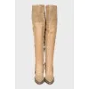 Suede over the knee boots with perforations