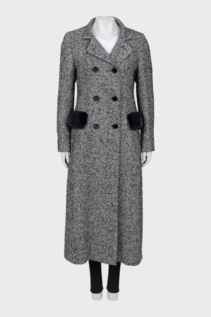 Double-breasted tweed coat