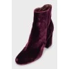 Purple velor ankle boots